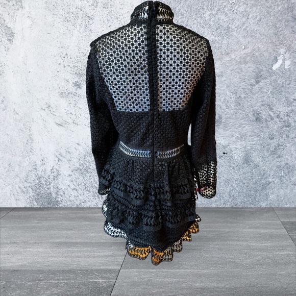 Aqua Dress Mini Crochet Black Lace Long Sleeve Mockneck Dress Runs Tight - Picture 4 of 9